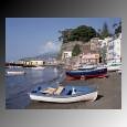 Boats lie on the beach in Marina Grande on the Bay of Naples in Sorrento.
